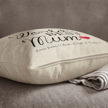 Personalised Cream Chenille Cushion - World's Best Mum
